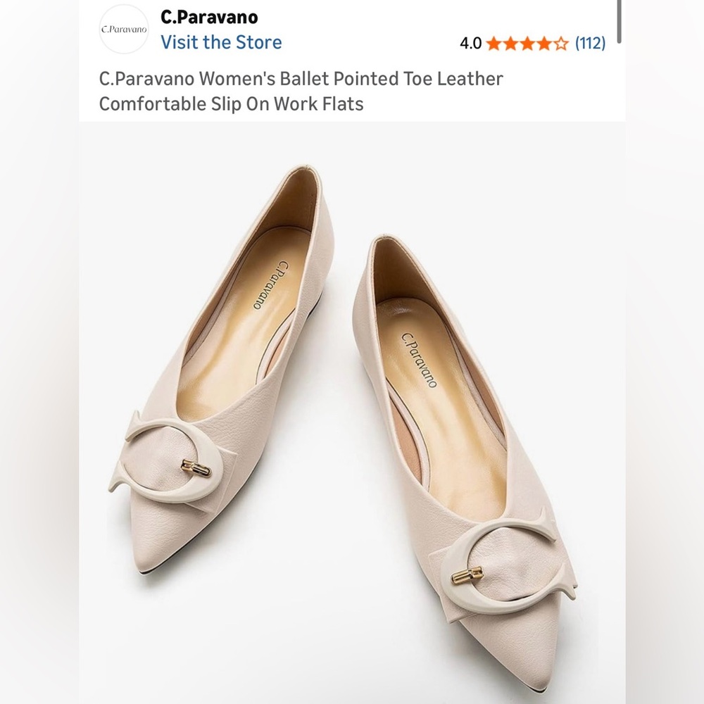 C.Paravano Women's Ballet Pointed Toe Leather Comfortable Slip On Work Flats.